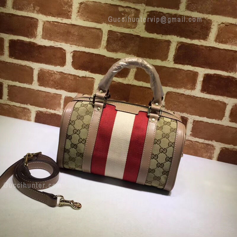 Gucci Beigebrown GG Canvas Vintage Web Boston Bag White And Red 247205